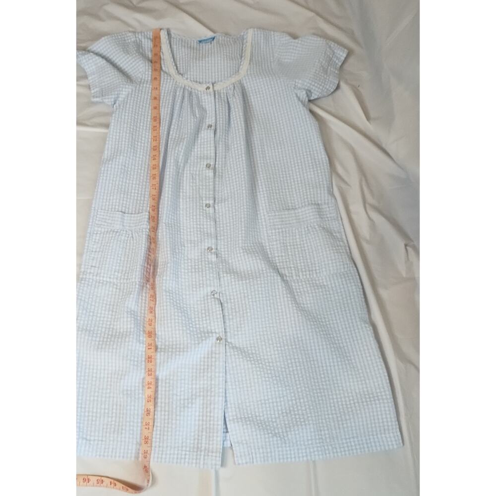 Basic Editions Housecoat/Duster Women's Size S Blue/White Seersucker - Picture 6 of 7